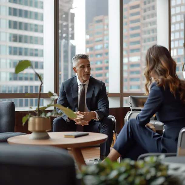 Bodyguard in an office building interviewing for a job